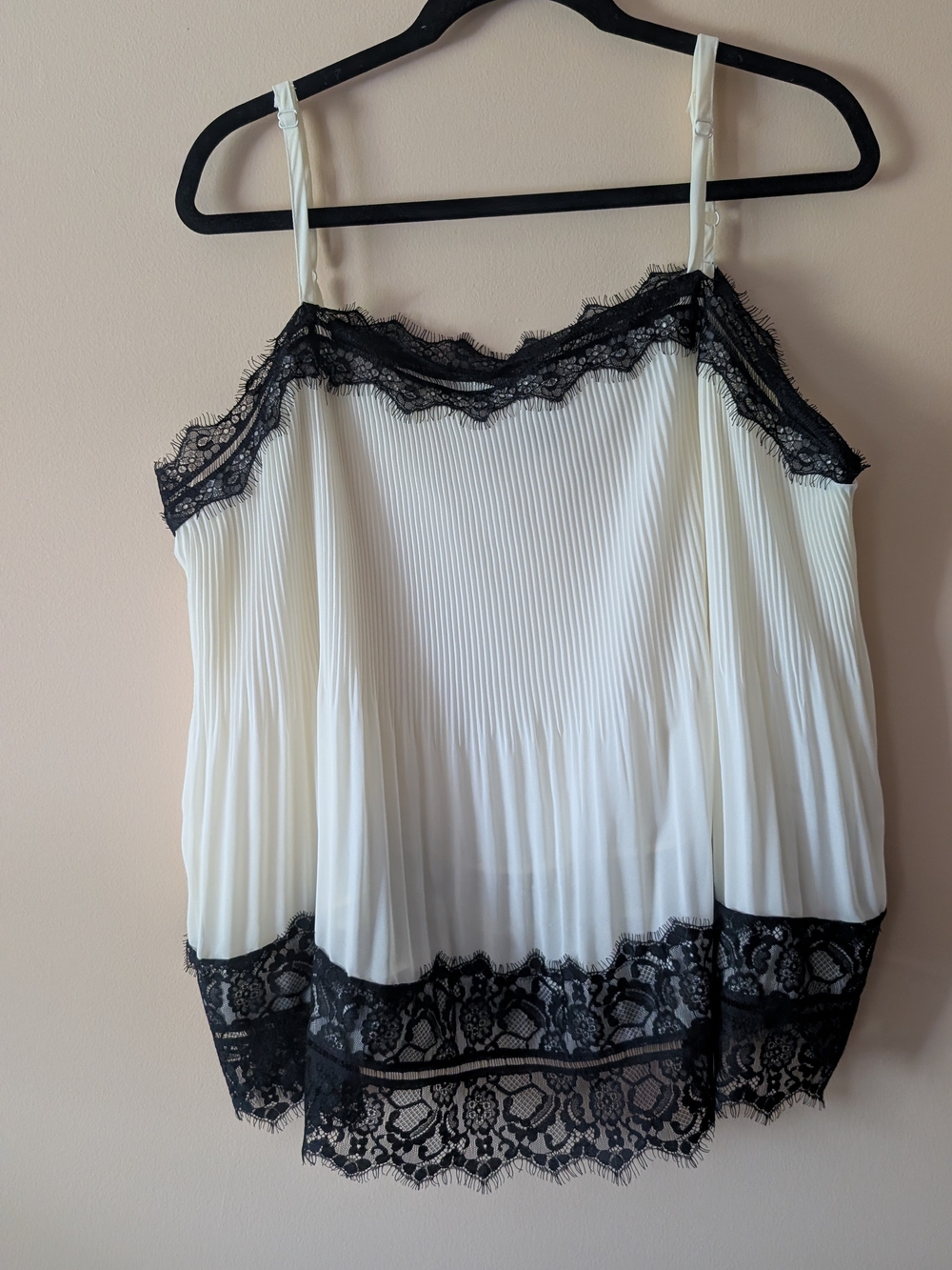 torrid White Pleated Cami with Black Lace Trim